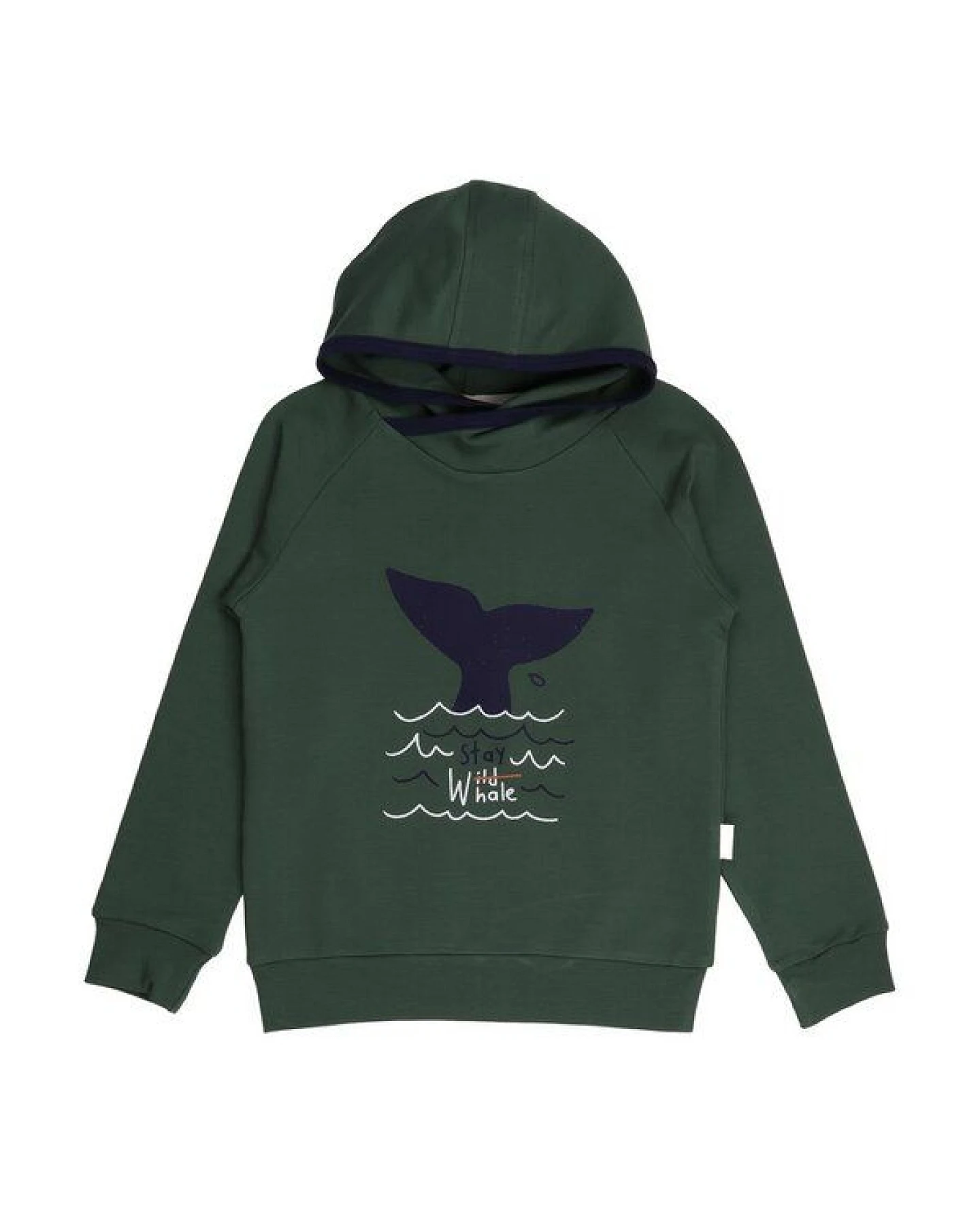 Kinder Hoodie GOTS zertifiziert, Bio-Baumwolle, dunkelgrün, Wal-Motiv, Kapuze, weich & bequem – Walkiddy – Ansicht 2