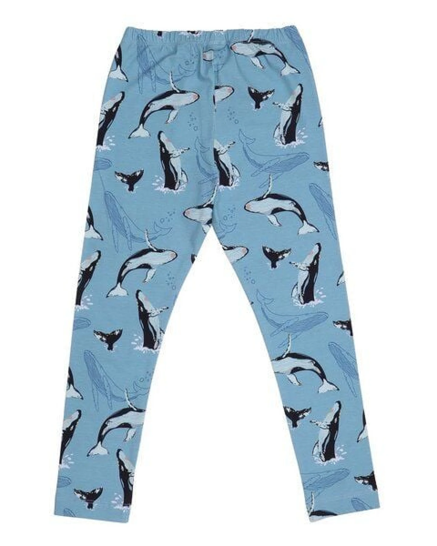 Kinder Leggings GOTS zertifiziert, Bio-Baumwolle, hellblau, Wal-Muster „Jumping Whales“, weich & elastisch – Walkiddy – Ansicht 3