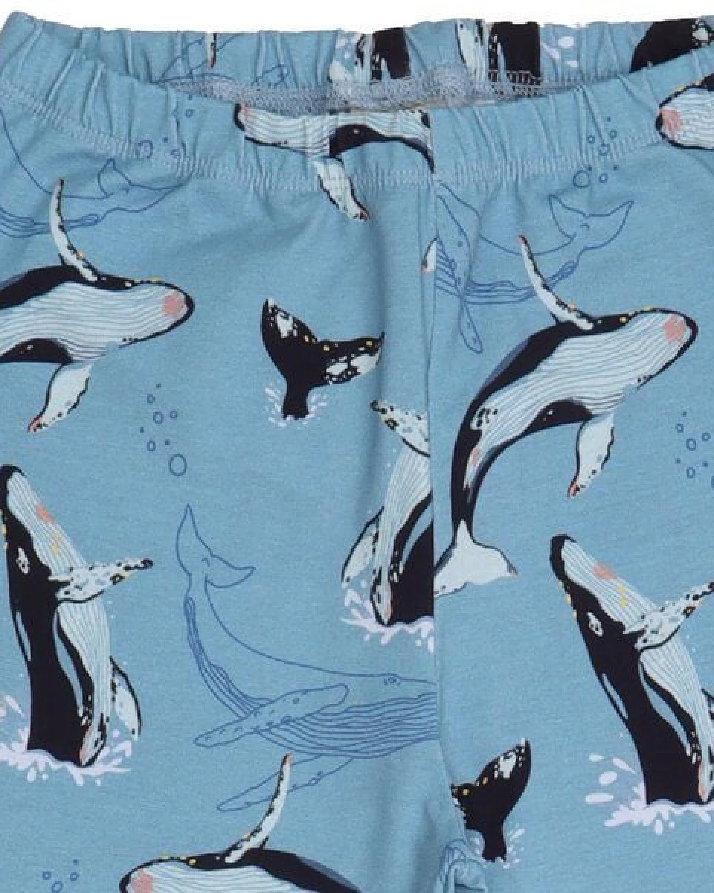 Kinder Leggings GOTS zertifiziert, Bio-Baumwolle, hellblau, Wal-Muster „Jumping Whales“, weich & elastisch – Walkiddy – Ansicht 4
