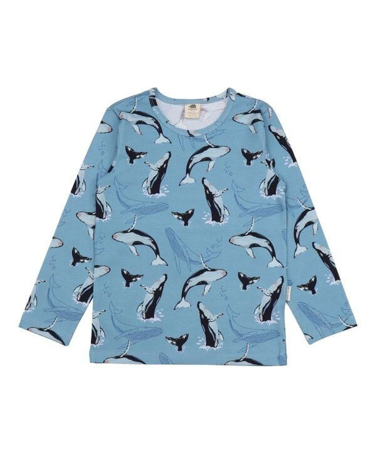 Kinder T-Shirt Bio-Baumwolle GOTS "Jumping Whales" blau – veganes, fair produziertes Walkiddy Kindershirt für empfindliche Haut, Alltag, Kita und Schule – Ansicht 3