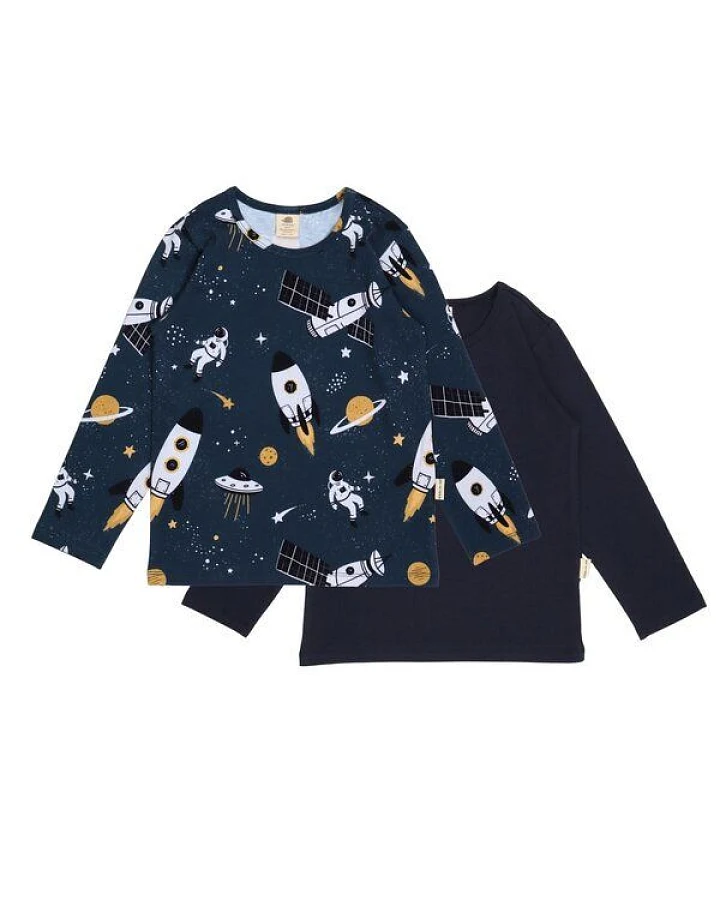 Langarmshirt Dunkelblau Weltraum-Allover Bio-Baumwolle GOTS – Walkiddy