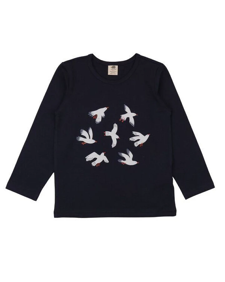 Mädchen Langarmshirt Bio-Baumwolle „Navy“ blau, weiches Jerseyshirt von Walkiddy für Schulkinder, vielseitiges Basic Oberteil, hautfreundlich, elastisch & nachhaltig gefertigt