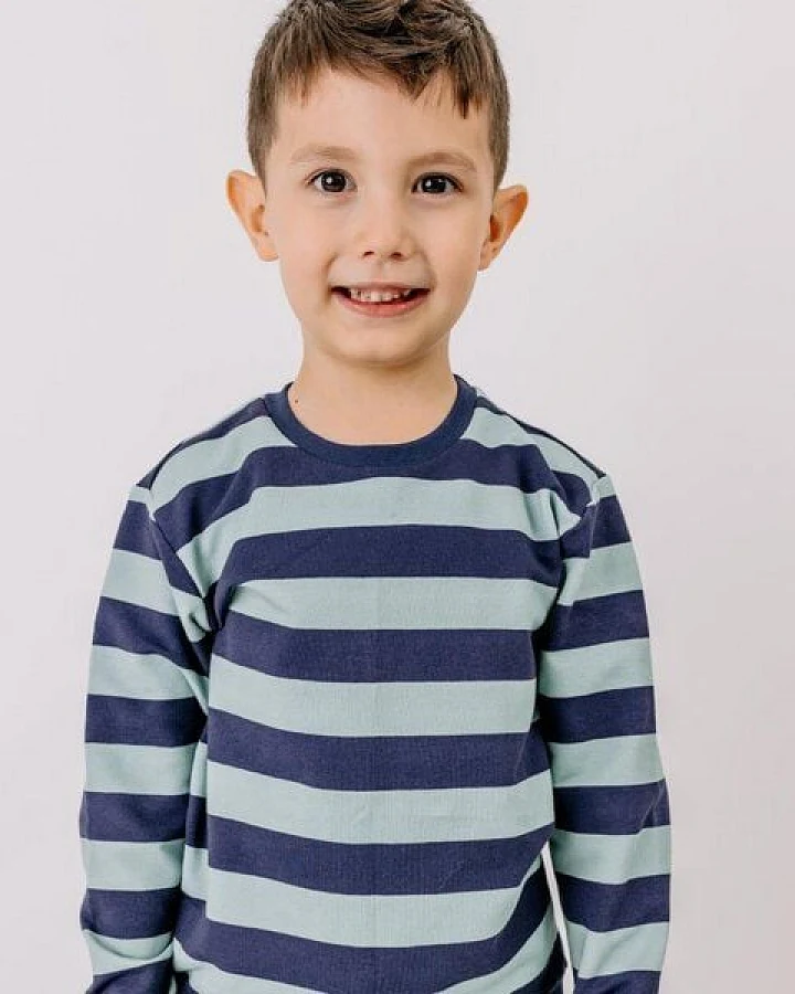 Kinder Sweatshirt GOTS-zertifiziert aus Bio-Baumwolle, navy-blau gestreift, langarm – Walkiddy, weich, fair, nachhaltig & bequem, alltagstauglich