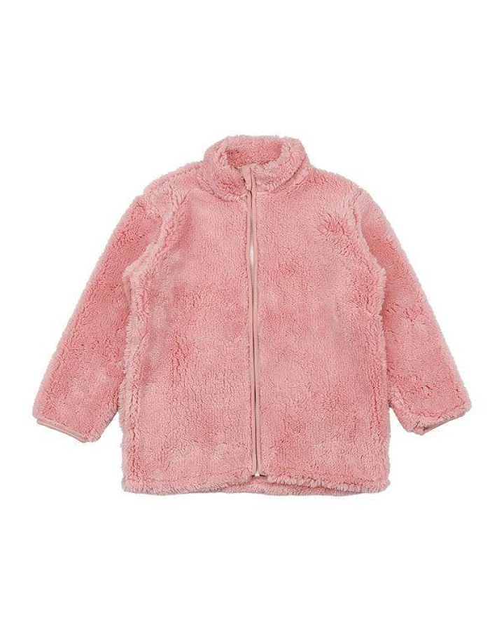 Kinder Fleecejacke GOTS-zertifiziert aus Bio-Baumwolle, rosa Teddyfleece, Reißverschluss & Stehkragen – Walkiddy