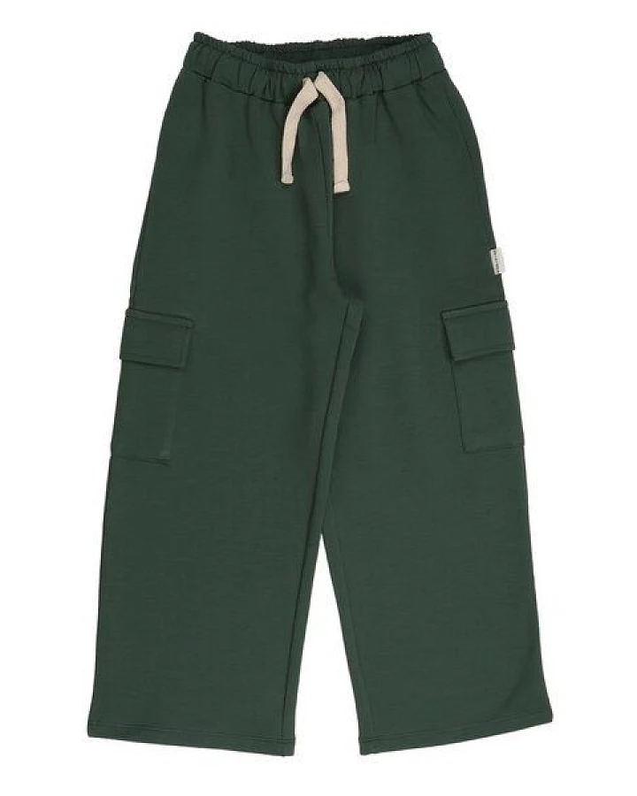 Kinderhose weit GOTS zertifiziert, Bio-Baumwolle, dunkelgrün, weich, bequem, elastischer Bund, Alltag – Walkiddy
