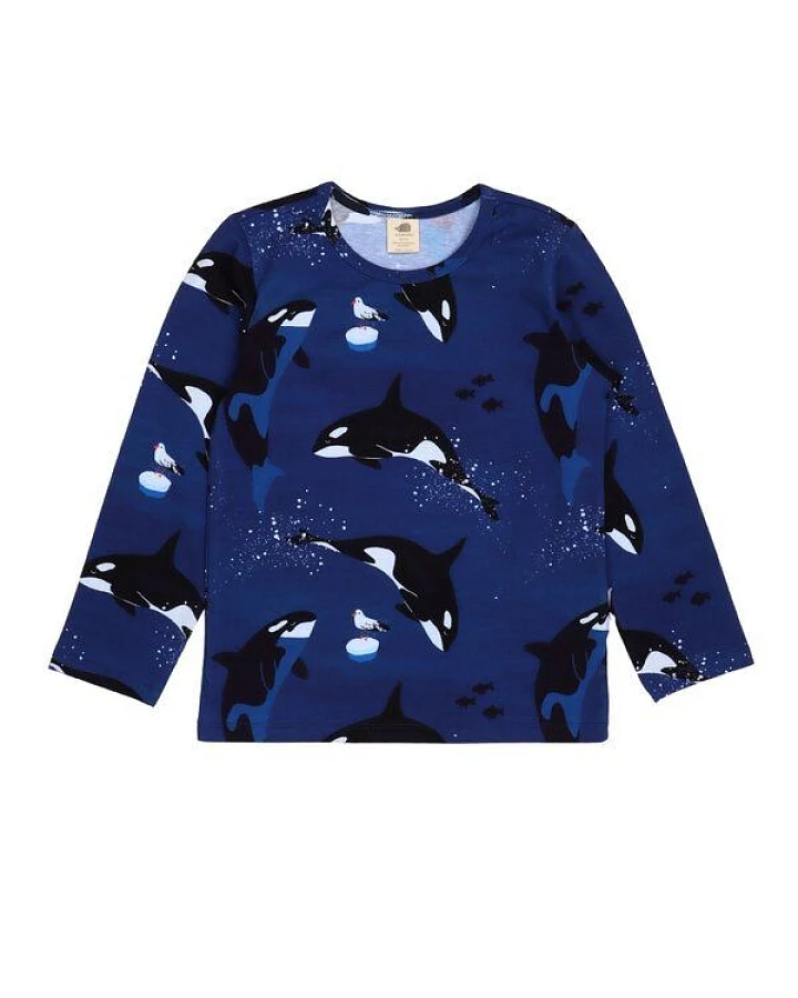Kleinkinder Langarmshirt Playful Orcas aus weicher Baumwolle von Walkiddy