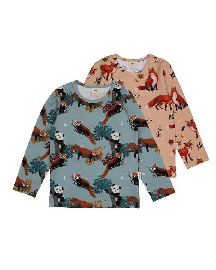 Langarmshirt Kinder Bio-Baumwolle Red Foxes beige GOTS zertifiziert weiches Walkiddy Jerseyshirt mit Fuchs Motiv hautfreundlich vegan nachhaltige Kinder Mode für Alltag Kita Schule