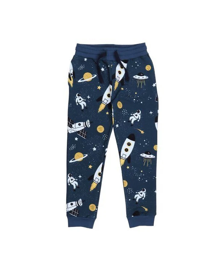 Walkiddy Jogginghose Kinder Baumwolle Space Trip blau, bequeme Sweathose mit elastischem Bund & Bündchen für Schule & Freizeit – Cotokids