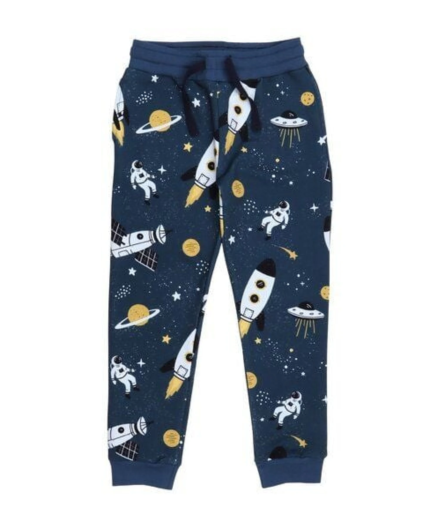 Walkiddy Jogginghose Kinder Baumwolle Space Trip blau, bequeme Sweathose mit elastischem Bund & Bündchen für Schule & Freizeit – Cotokids – Ansicht 2