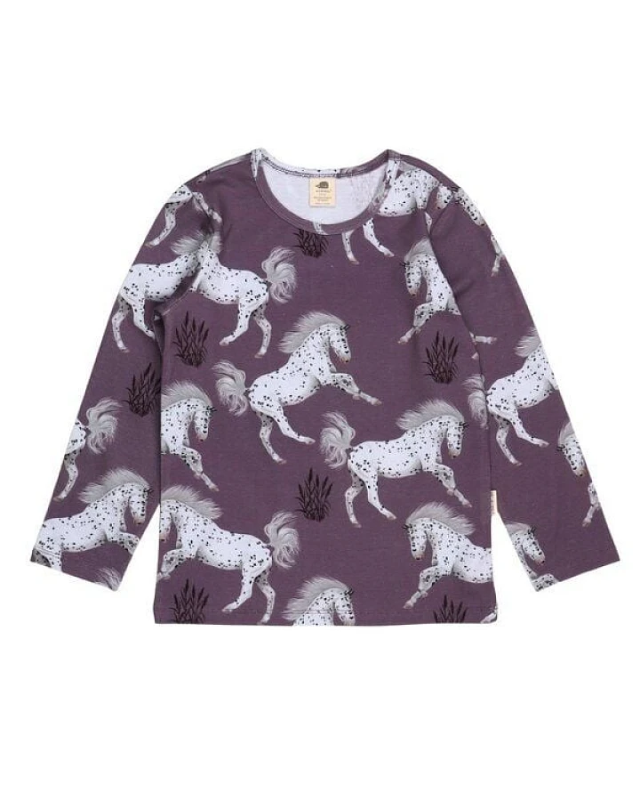 Kinder Langarmshirt Schimmel Bio-Baumwolle – GOTS-zertifiziertes Walkiddy Shirt mit Pferde-Print, weich, atmungsaktiv & ideal für Pferdefans