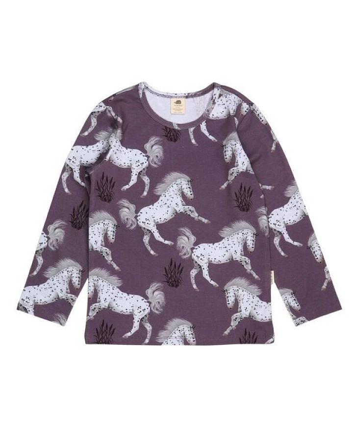 Kinder Langarmshirt Schimmel Bio-Baumwolle – GOTS-zertifiziertes Walkiddy Shirt mit Pferde-Print, weich, atmungsaktiv & ideal für Pferdefans