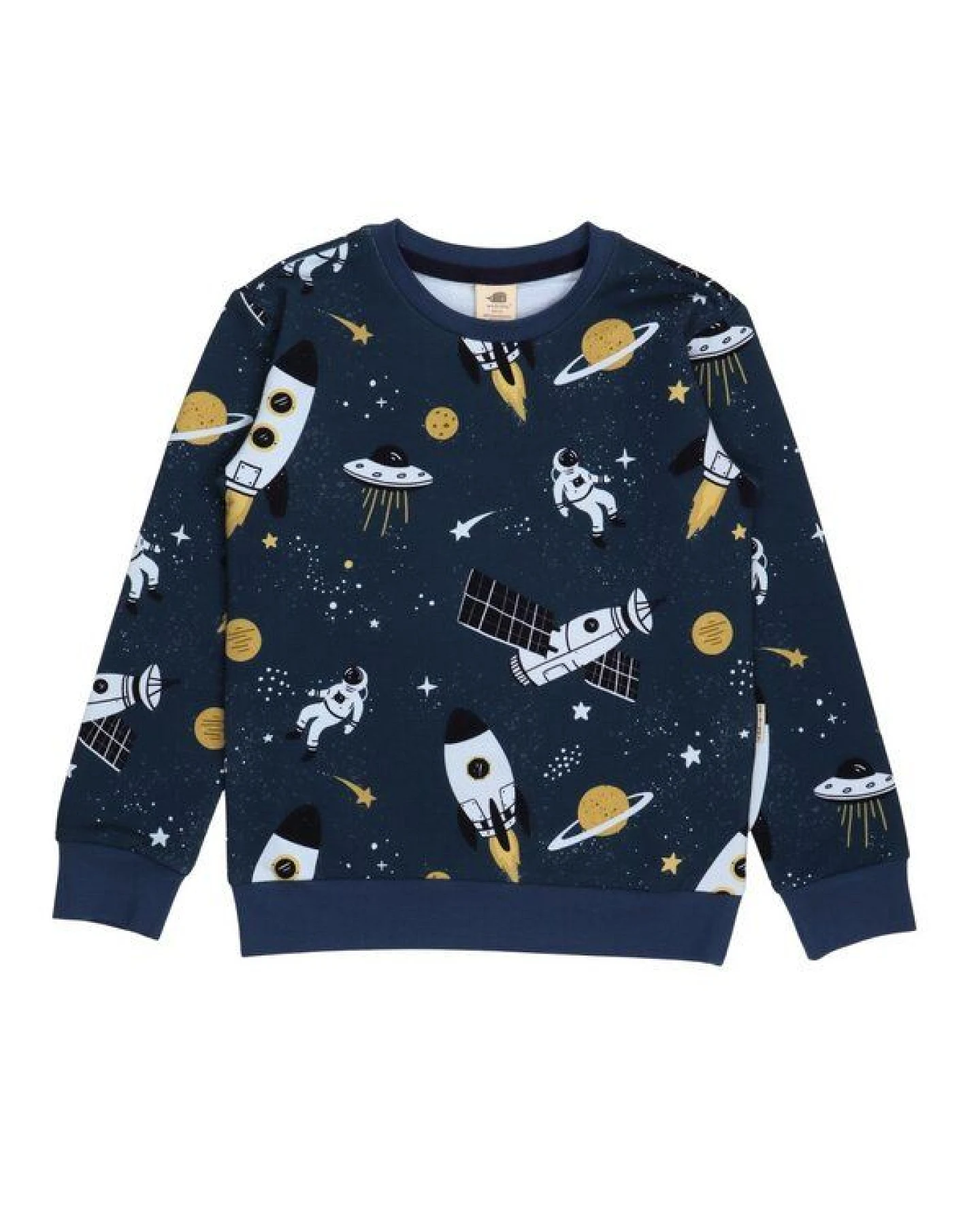 Kinder Sweatshirt Bio-Baumwolle GOTS "Space Trip" dunkelblau – veganes, fair produziertes Walkiddy Sweatshirt mit Weltraum-Print, kuschelig für Alltag, Kita und Schule – Ansicht 2