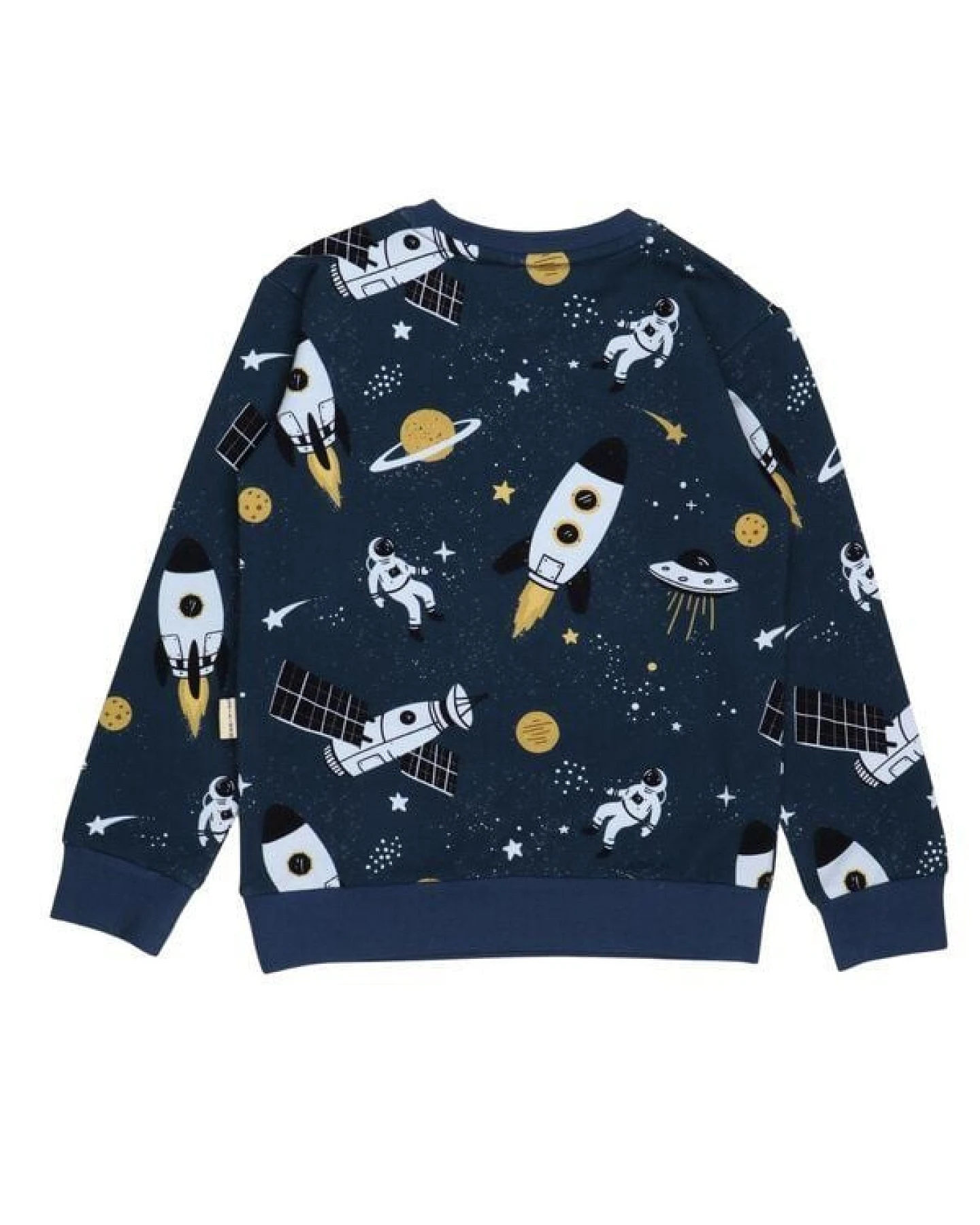 Kinder Sweatshirt Bio-Baumwolle GOTS "Space Trip" dunkelblau – veganes, fair produziertes Walkiddy Sweatshirt mit Weltraum-Print, kuschelig für Alltag, Kita und Schule – Ansicht 3