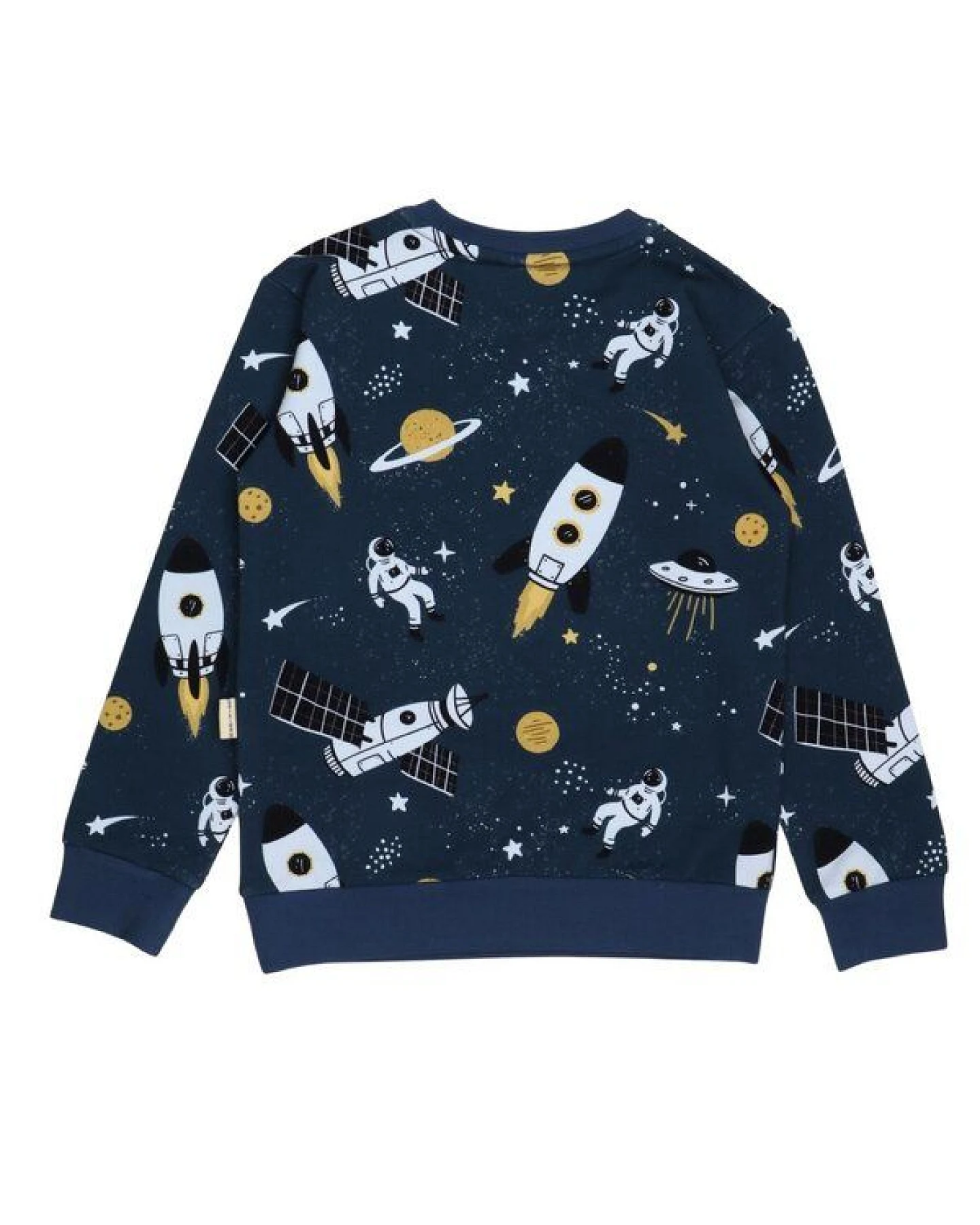 Kinder Sweatshirt Bio-Baumwolle GOTS "Space Trip" dunkelblau – veganes, fair produziertes Walkiddy Sweatshirt mit Weltraum-Print, kuschelig für Alltag, Kita und Schule – Ansicht 3