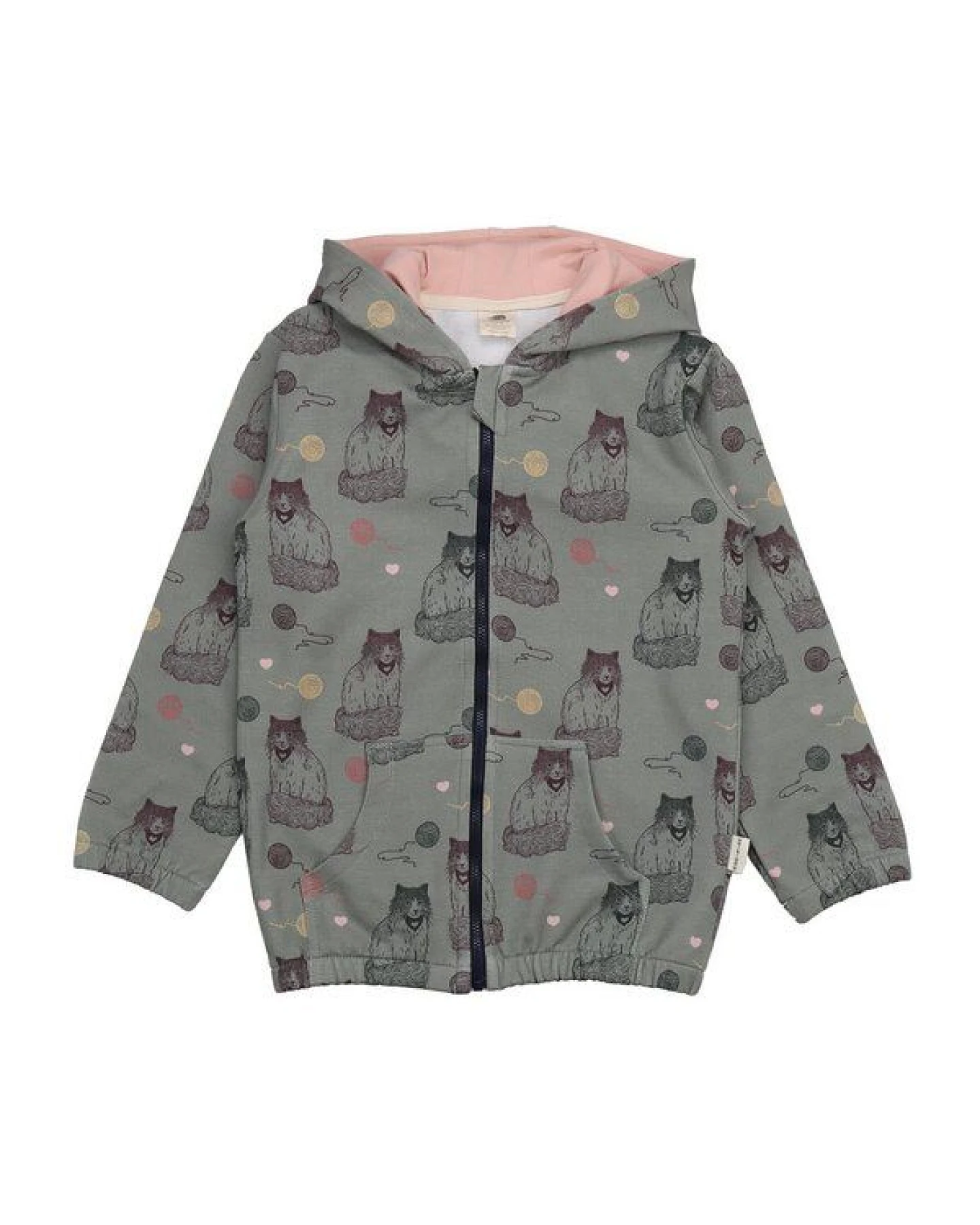 Kinder Sweatjacke GOTS-zertifiziert aus Bio-Baumwolle, grau mit Katzen-Print, Kapuze & Reißverschluss – Walkiddy, weicher Alltagsbegleiter – Ansicht 2