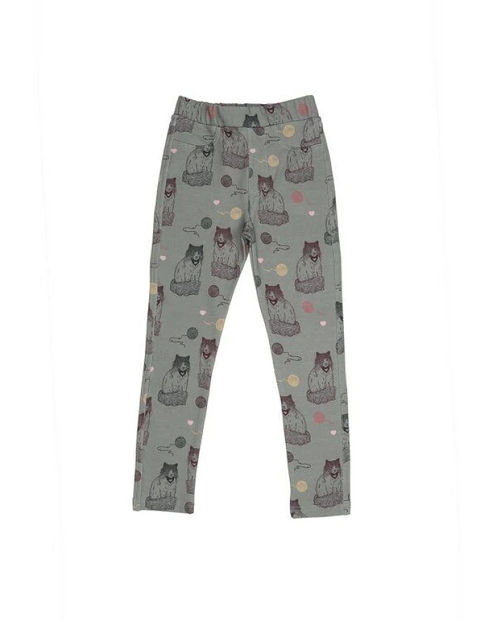 Kinder Sweat-Leggings GOTS-zertifiziert aus Bio-Baumwolle, grau mit Katzen-Print, elastischer Bund – Walkiddy, weich & bequem für jeden Tag