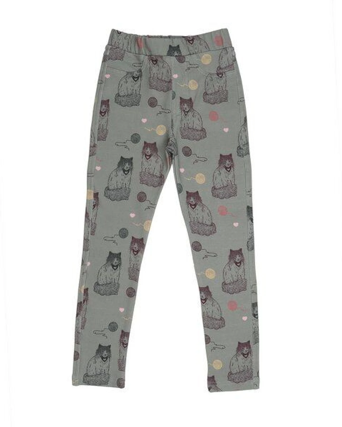 Kinder Sweat-Leggings GOTS-zertifiziert aus Bio-Baumwolle, grau mit Katzen-Print, elastischer Bund – Walkiddy, weich & bequem für jeden Tag – Ansicht 2