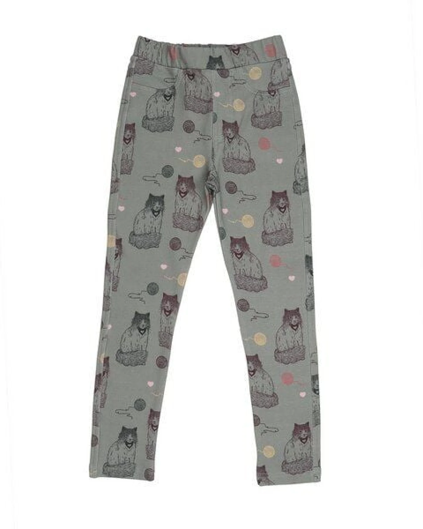 Kinder Sweat-Leggings GOTS-zertifiziert aus Bio-Baumwolle, grau mit Katzen-Print, elastischer Bund – Walkiddy, weich & bequem für jeden Tag – Ansicht 2