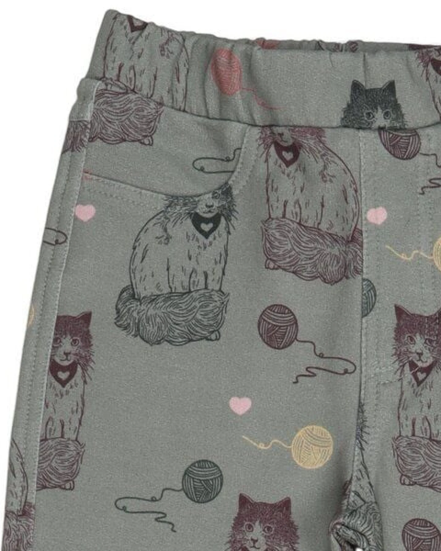 Kinder Sweat-Leggings GOTS-zertifiziert aus Bio-Baumwolle, grau mit Katzen-Print, elastischer Bund – Walkiddy, weich & bequem für jeden Tag – Ansicht 4