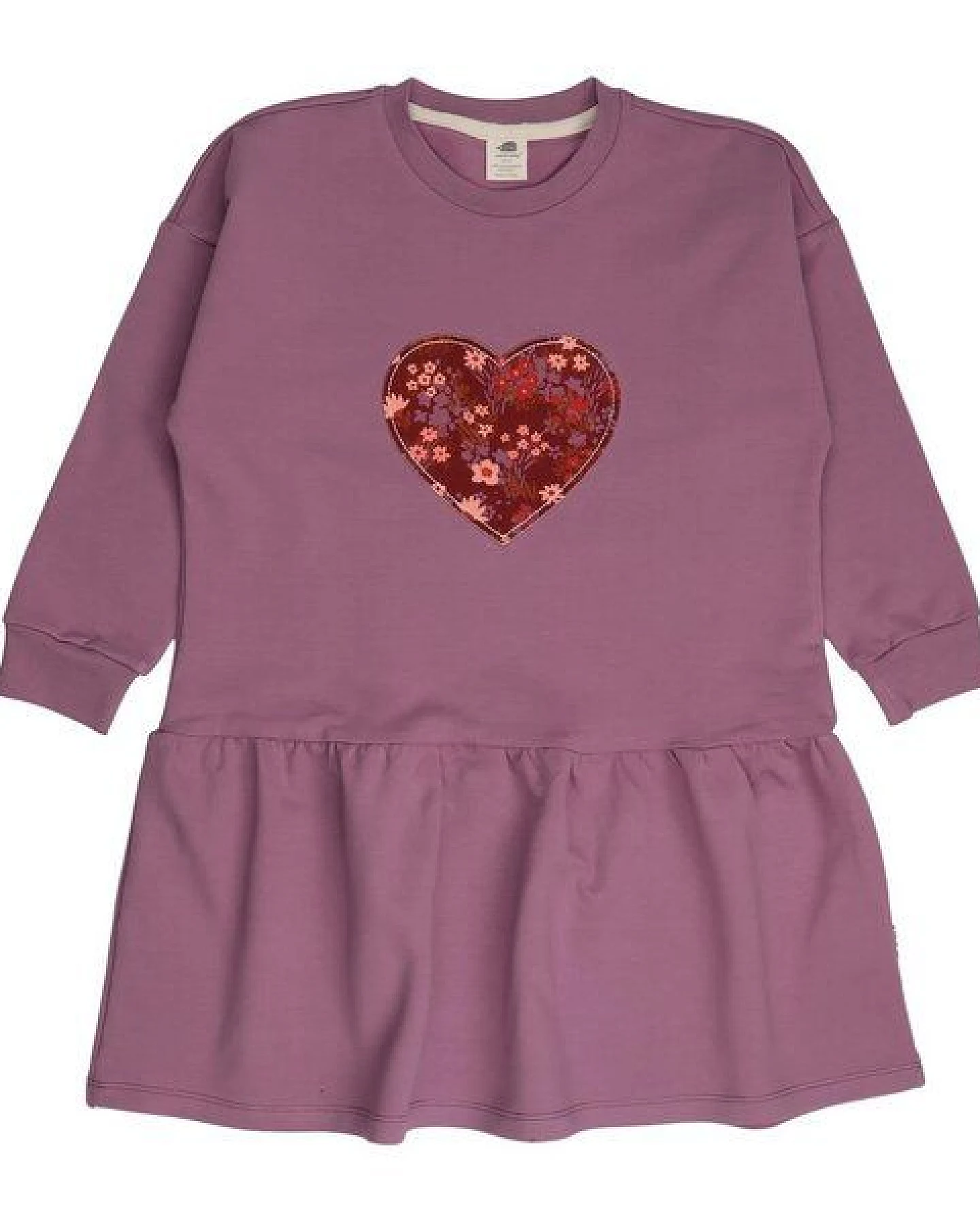 Kinder Sweatkleid GOTS-zertifiziert aus Bio-Baumwolle beerenlila mit Herz-Motiv – Walkiddy – Ansicht 2