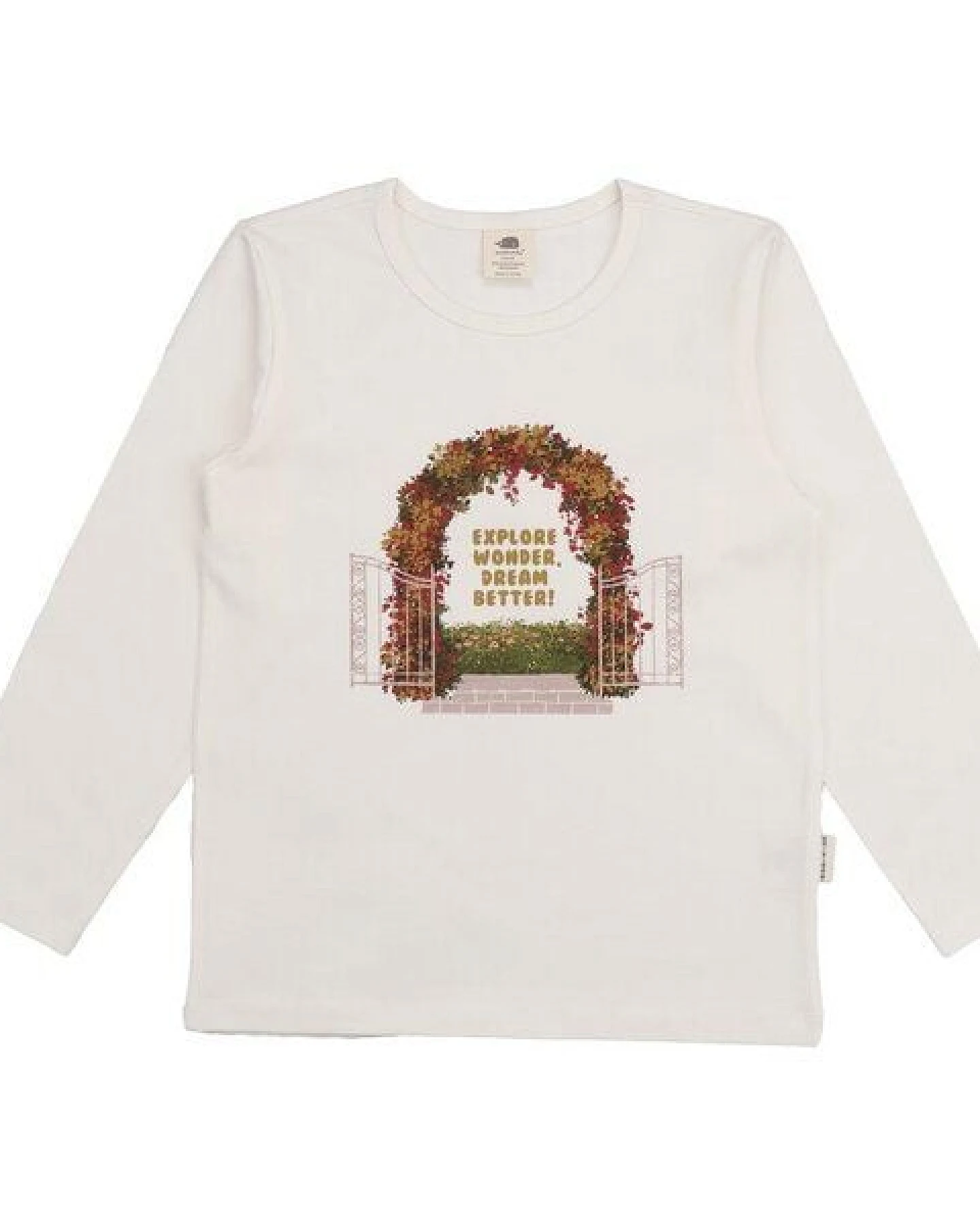 Kinder Langarmshirt GOTS zertifiziert, Bio-Baumwolle, cremeweiß, Regenbogen-Print „Secret Garden“ – Walkiddy – Ansicht 2