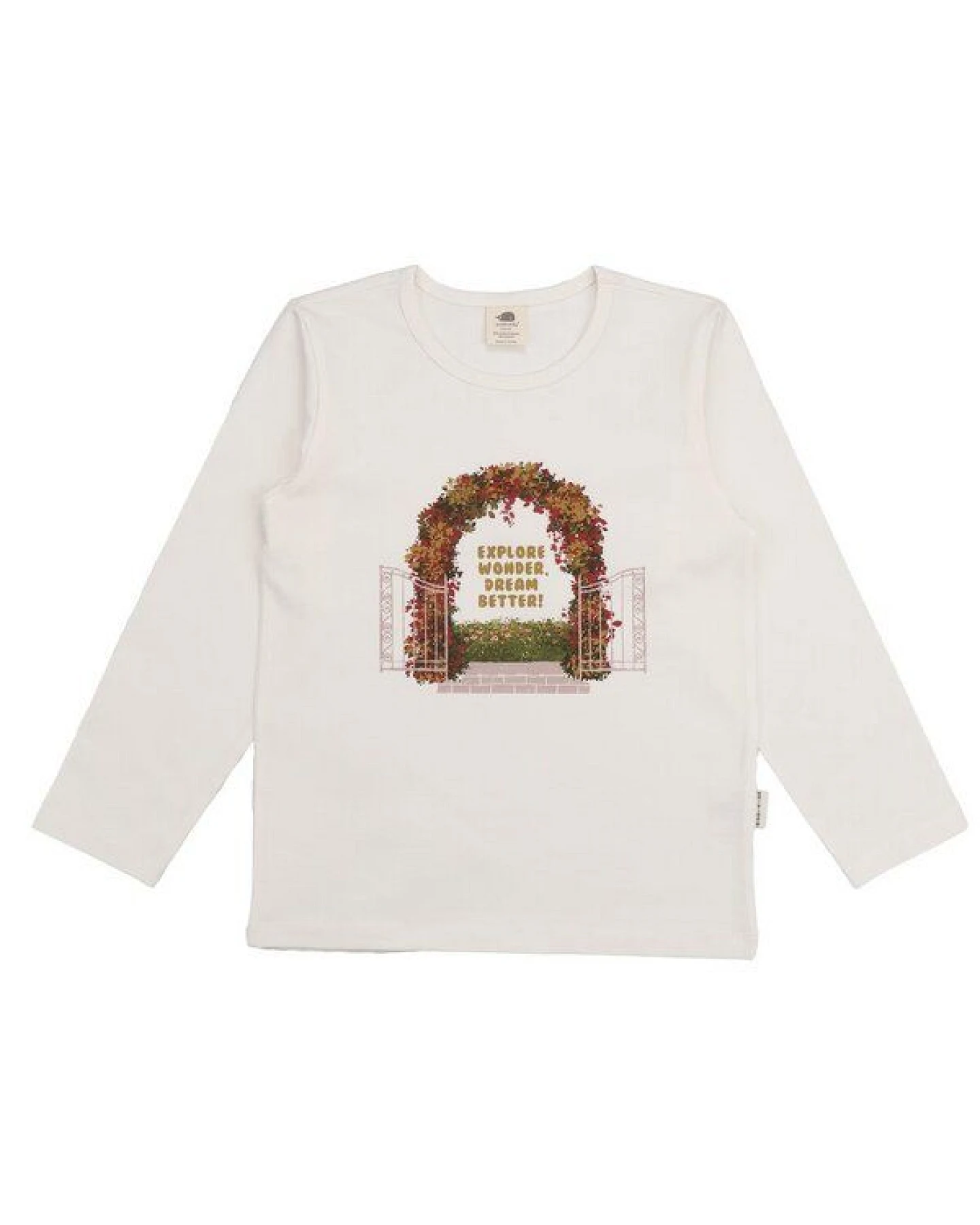 Kinder Langarmshirt GOTS zertifiziert, Bio-Baumwolle, cremeweiß, Regenbogen-Print „Secret Garden“ – Walkiddy – Ansicht 2