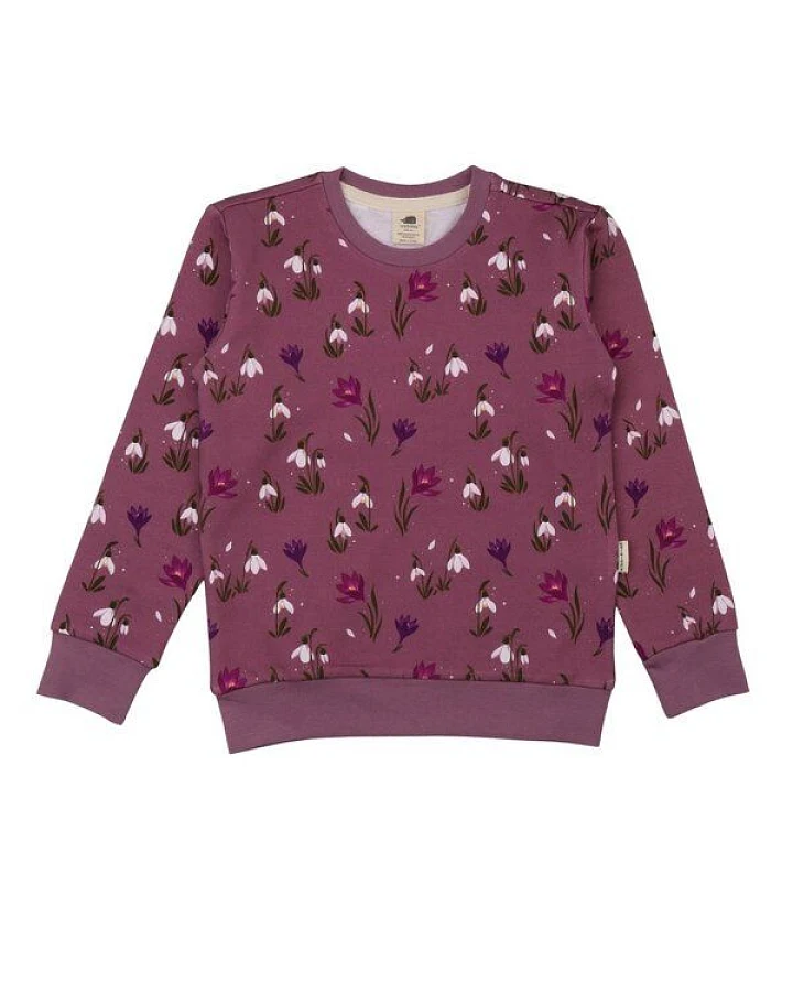 Kinder Sweatshirt GOTS zertifiziert, Bio-Baumwolle, bordeaux, „Snow Drops“, Allover-Muster, weich – Walkiddy