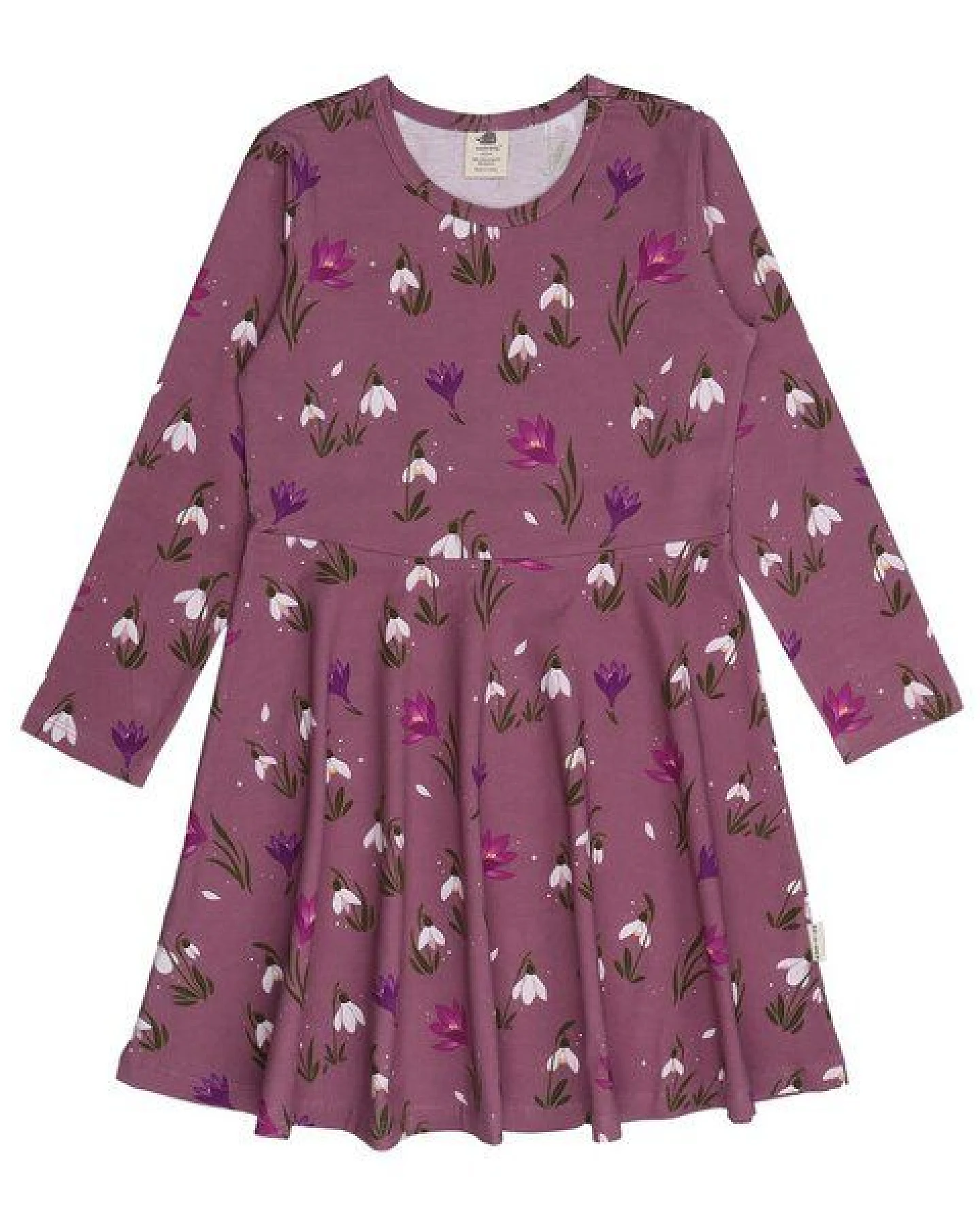 Kinder Kleid Bio-Baumwolle The Snowdrops von Walkiddy, GOTS-zertifiziertes, veganes Blumen-Langarmkleid, weich, hautfreundlich und anschmiegsam für Alltag, Kindergarten, Schule und besondere Anlässe – Ansicht 2