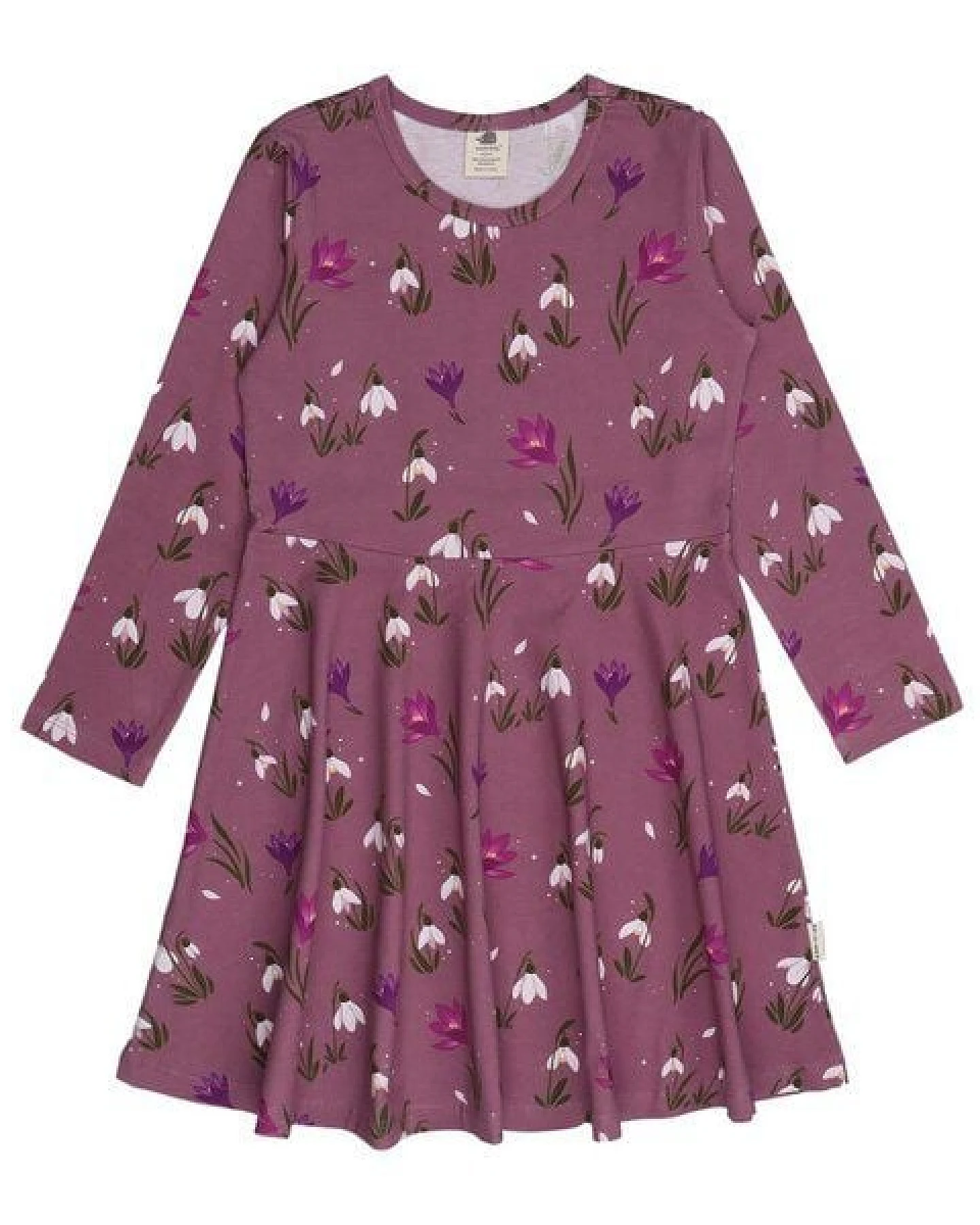 Kinder Kleid Bio-Baumwolle The Snowdrops von Walkiddy, GOTS-zertifiziertes, veganes Blumen-Langarmkleid, weich, hautfreundlich und anschmiegsam für Alltag, Kindergarten, Schule und besondere Anlässe – Ansicht 2