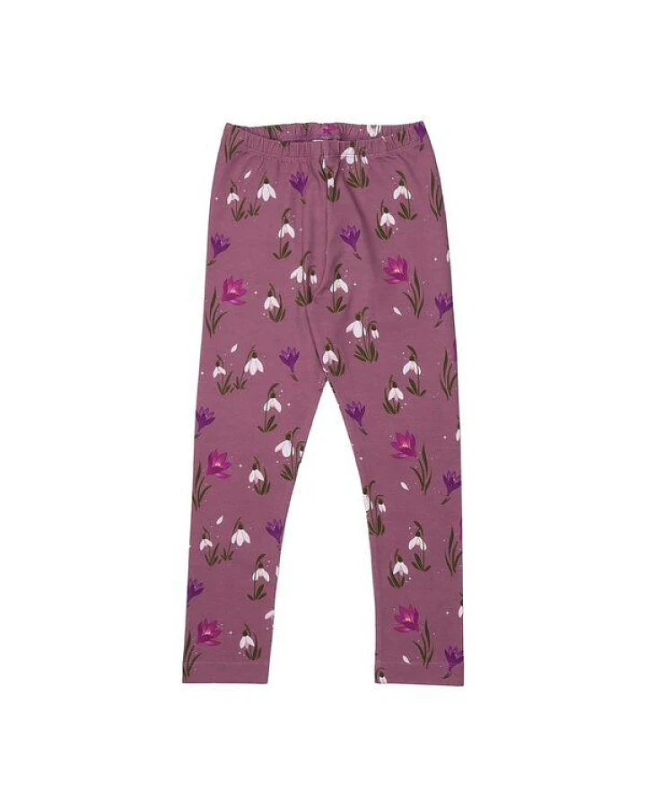 Kinder Leggings Bio-Baumwolle The Snowdrops von Walkiddy, GOTS-zertifizierte, vegane Jersey-Leggings mit Blumenprint, weich, dehnbar und hautfreundlich für Alltag, Kindergarten, Schule und Bewegungsspiele