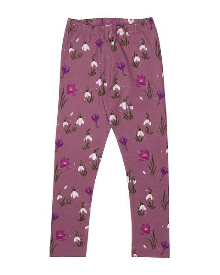 Kinder Leggings Bio-Baumwolle The Snowdrops von Walkiddy, GOTS-zertifizierte, vegane Jersey-Leggings mit Blumenprint, weich, dehnbar und hautfreundlich für Alltag, Kindergarten, Schule und Bewegungsspiele