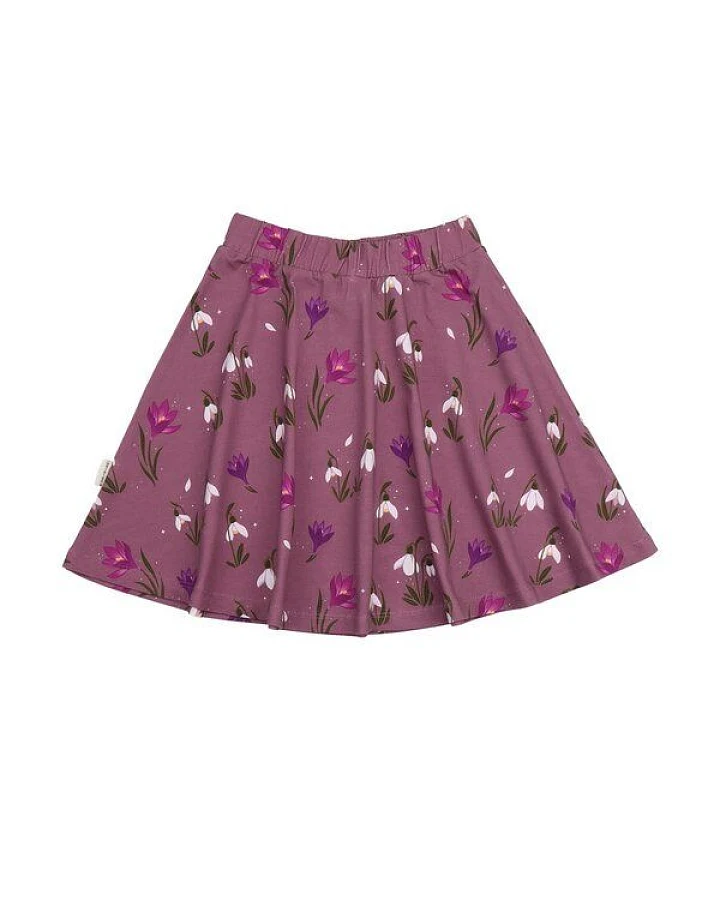 Kinder Rock Bio-Baumwolle The Snowdrops von Walkiddy, GOTS-zertifizierter, veganer Jerseyrock mit Blumenprint, schwingend, bequem und hautfreundlich für Alltag, Kindergarten, Schule und festliche Anlässe