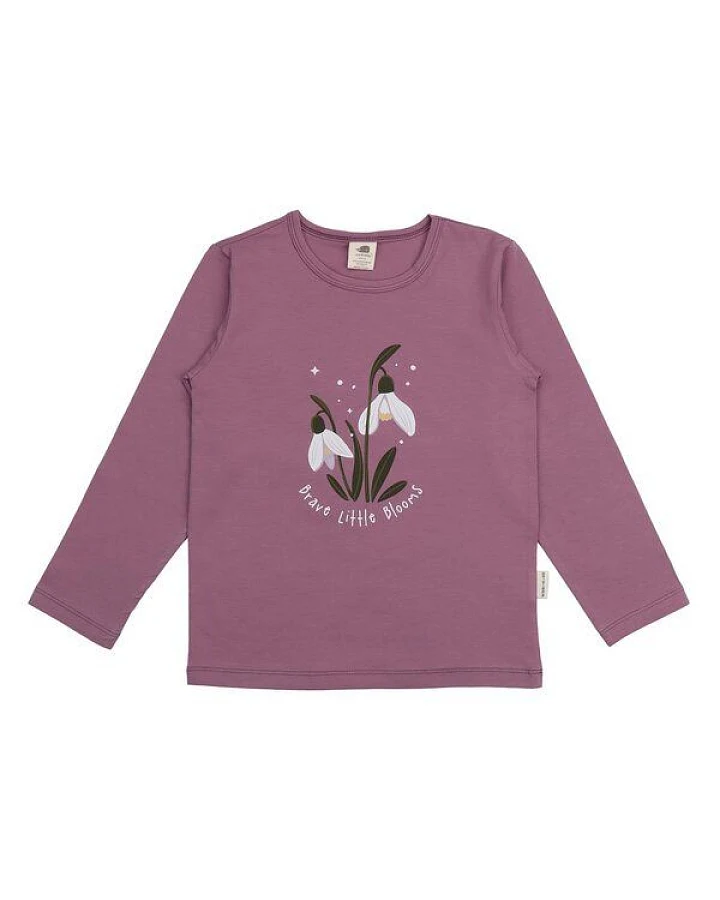 Kinder Langarmshirt – Mauve, Blumenmotiv vorne, weich & bequem, alltagstauglich