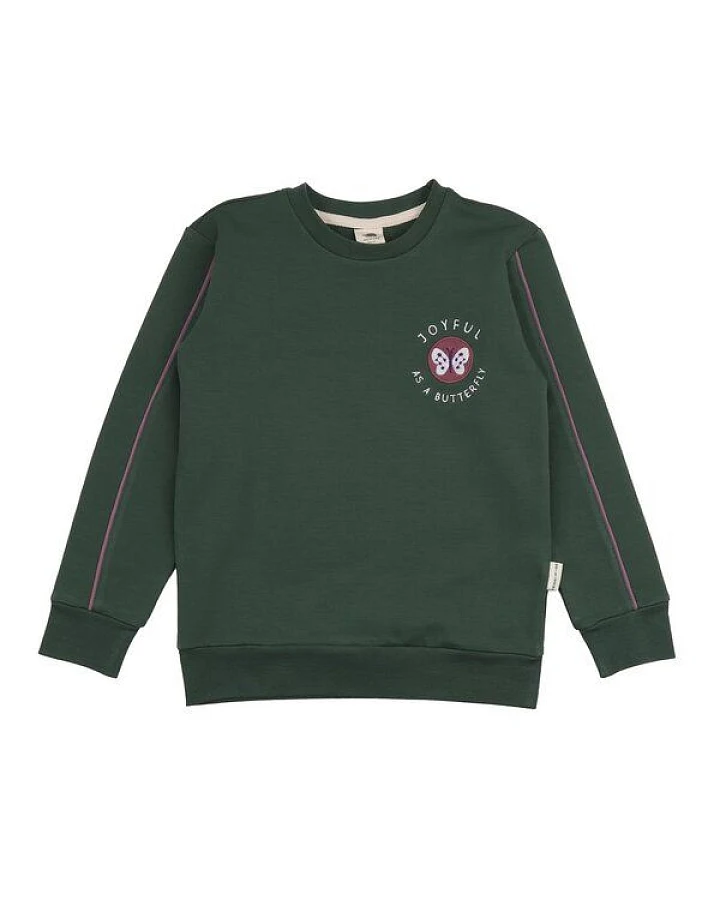 Kinder Sweatshirt Bio-Baumwolle, Dunkelgrün, Brust-Emblem, Walkiddy