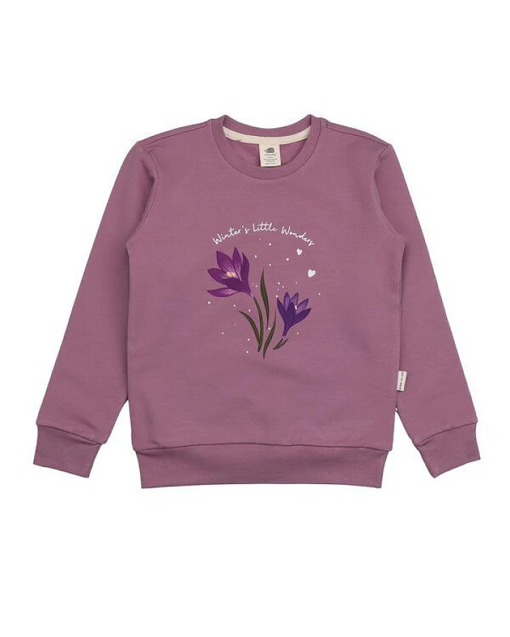 Kinder Sweatshirt GOTS zertifiziert, Bio-Baumwolle, altrosa, „Snowdrops“, Blumen-Print, weich & bequem – Walkiddy