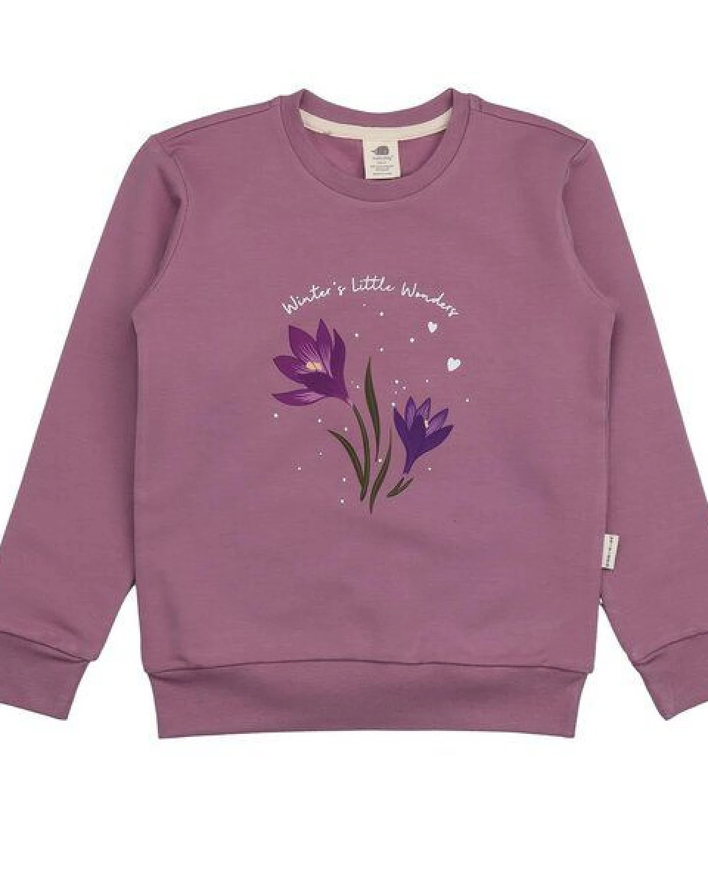 Kinder Sweatshirt GOTS zertifiziert, Bio-Baumwolle, altrosa, „Snowdrops“, Blumen-Print, weich & bequem – Walkiddy – Ansicht 2