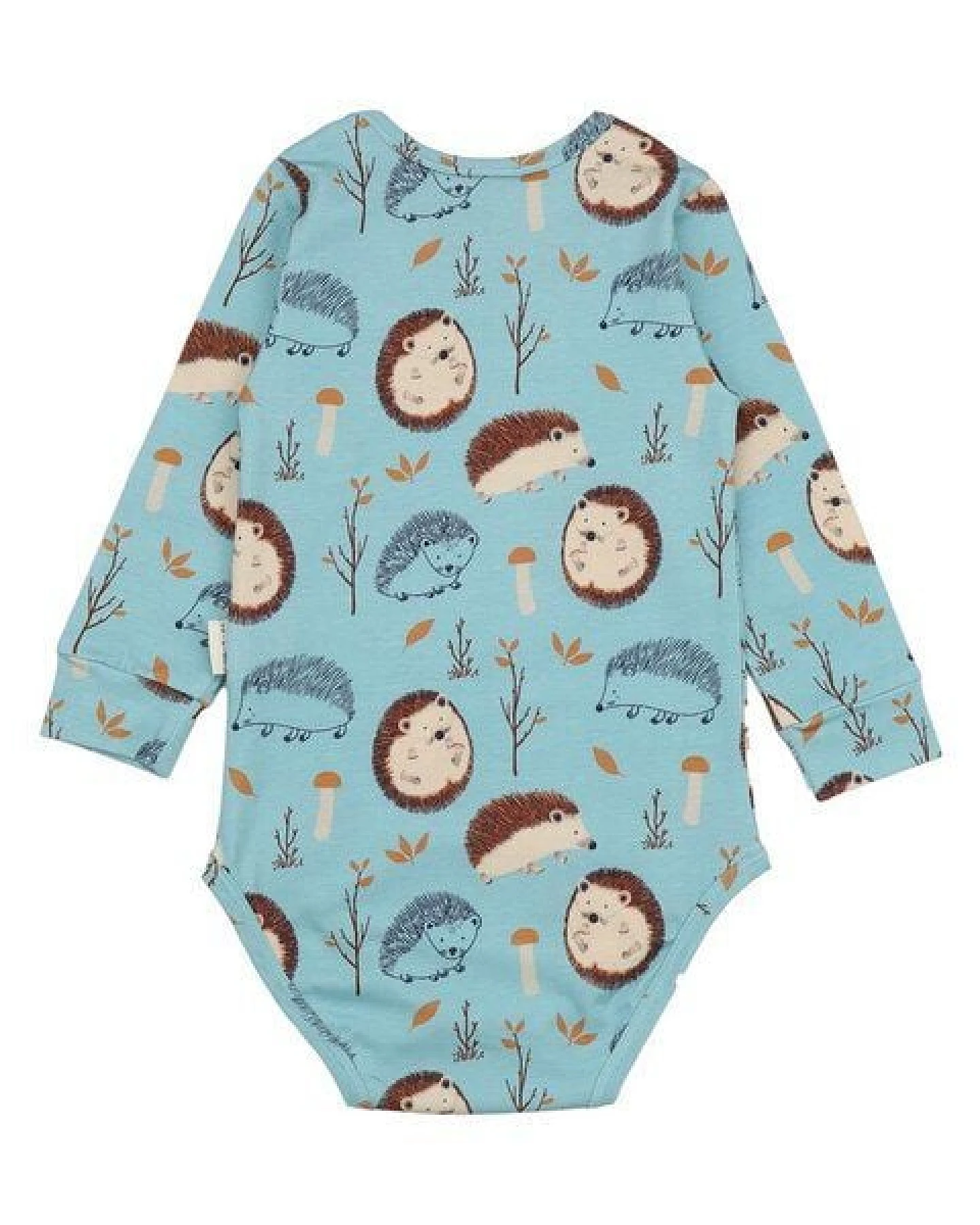 Baby Langarmbody GOTS zertifiziert, Bio-Baumwolle, hellblau, Igel-Muster „Tiny Hedgehogs“, weich – Walkiddy – Ansicht 3