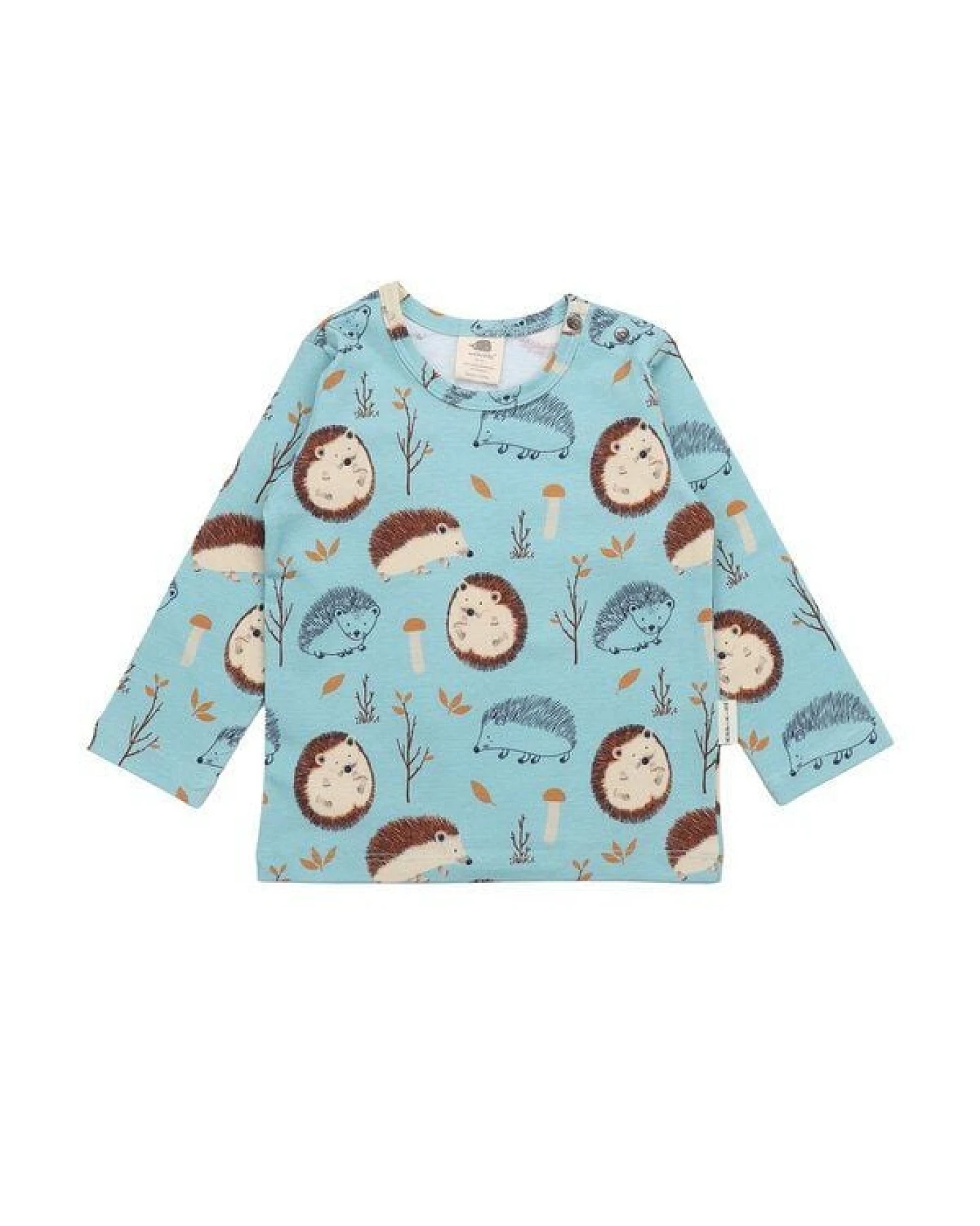Baby Langarmshirt GOTS zertifiziert, Bio-Baumwolle, hellblau, Igel-Muster „Tiny Hedgehogs“, weich – Walkiddy – Ansicht 2