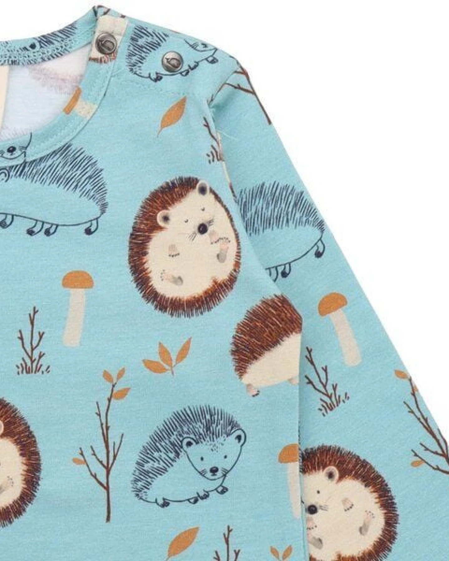 Baby Langarmshirt GOTS zertifiziert, Bio-Baumwolle, hellblau, Igel-Muster „Tiny Hedgehogs“, weich – Walkiddy – Ansicht 4