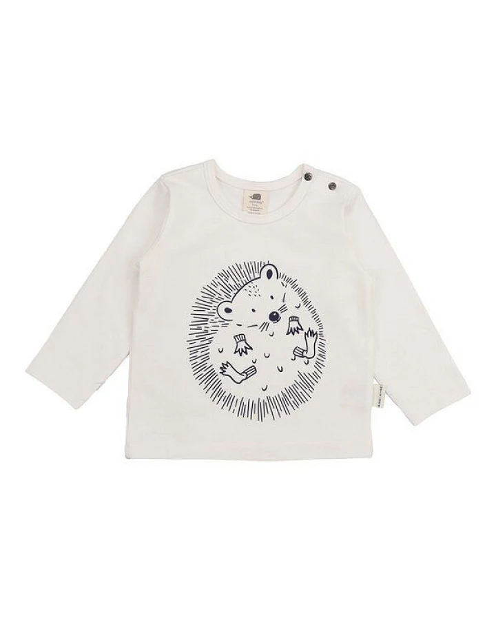 Baby Langarmshirt GOTS zertifiziert, creme, Igel-Print „Tiny Hedgehogs“, weich – Walkiddy