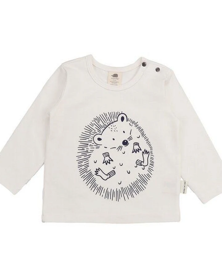 Baby Langarmshirt GOTS zertifiziert, creme, Igel-Print „Tiny Hedgehogs“, weich – Walkiddy