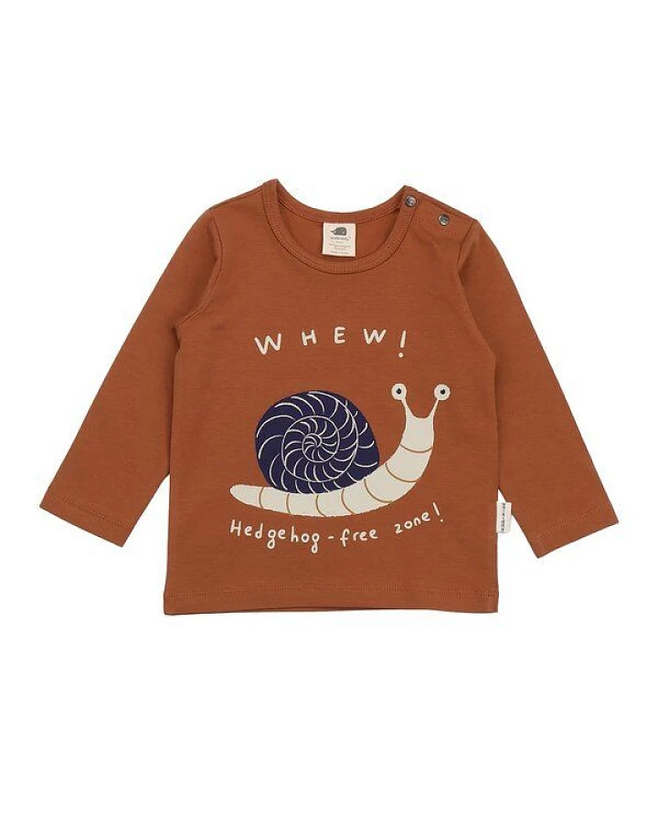 Kinder Langarmshirt GOTS-zertifiziert aus Bio-Baumwolle, braun mit Igelmotiv „Tiny Hedgehogs“, weicher Jersey – Walkiddy
