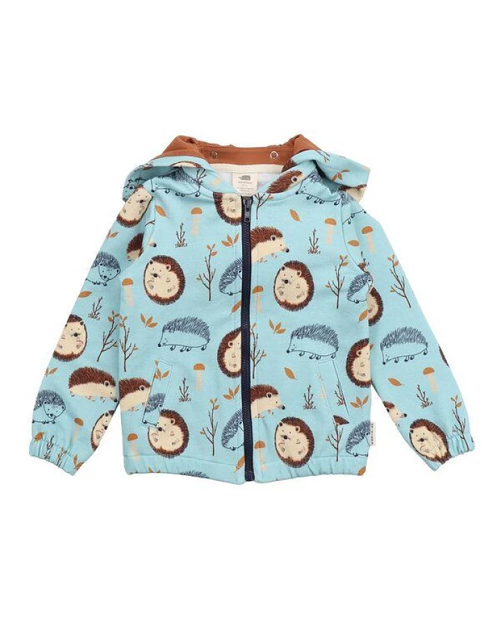 Kinder Sweatjacke – Reißverschluss & Kapuze, Hellblau mit Igelmotiv, bequem, alltagstauglich