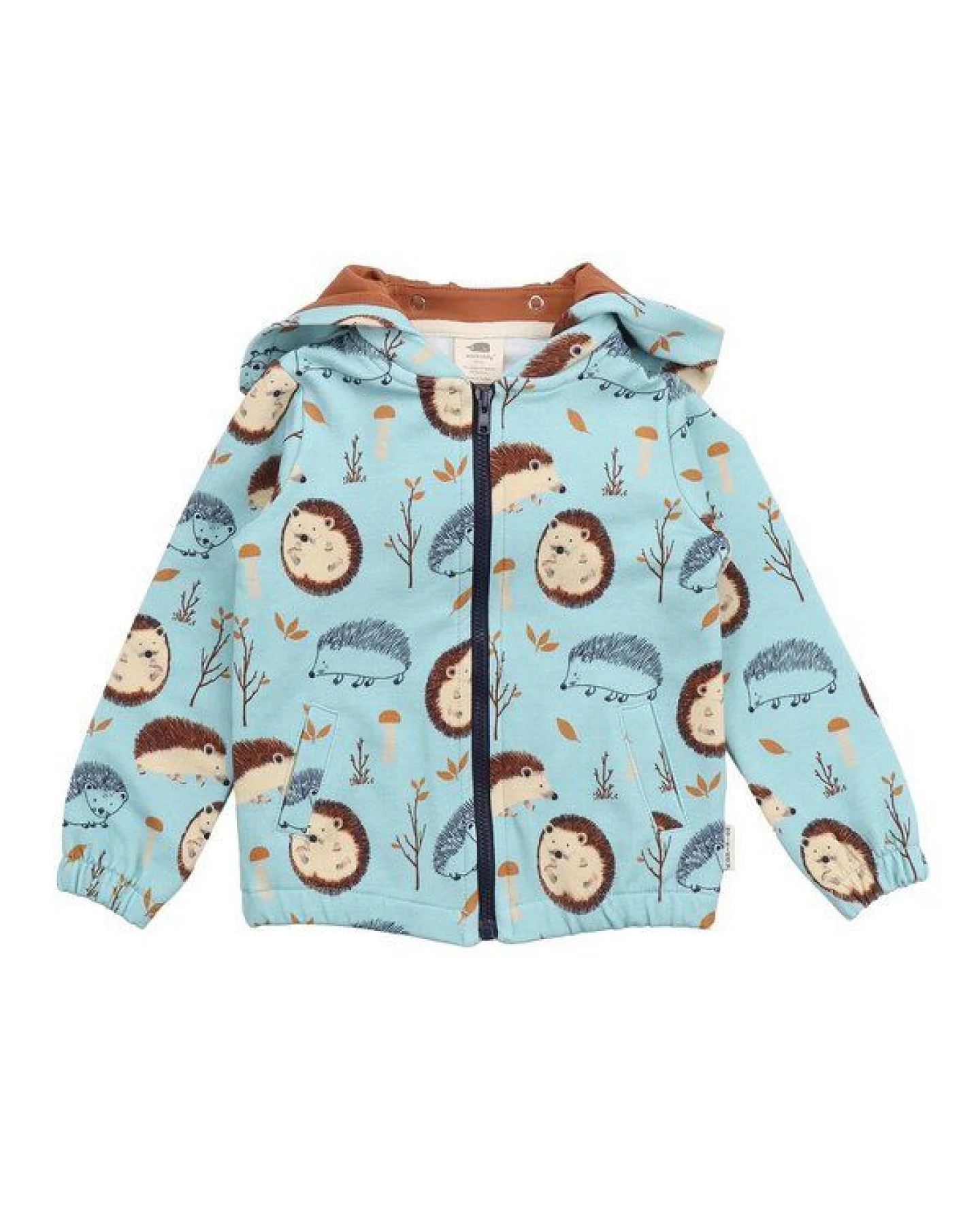 Kinder Sweatjacke – Reißverschluss & Kapuze, Hellblau mit Igelmotiv, bequem, alltagstauglich – Ansicht 2