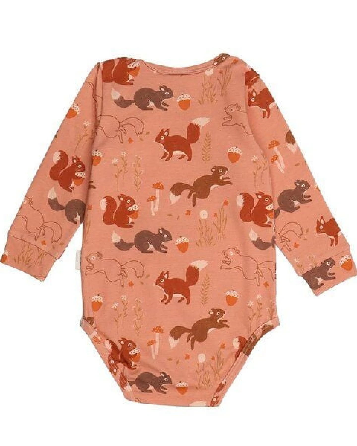 Baby Langarmbody GOTS zertifiziert, Bio-Baumwolle, terracotta, Eichhörnchen-Muster, weich, Druckknöpfe – Walkiddy – Ansicht 3