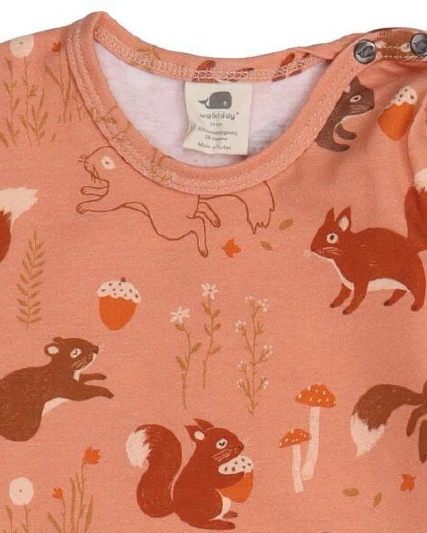Baby Langarmbody GOTS zertifiziert, Bio-Baumwolle, terracotta, Eichhörnchen-Muster, weich, Druckknöpfe – Walkiddy – Ansicht 4