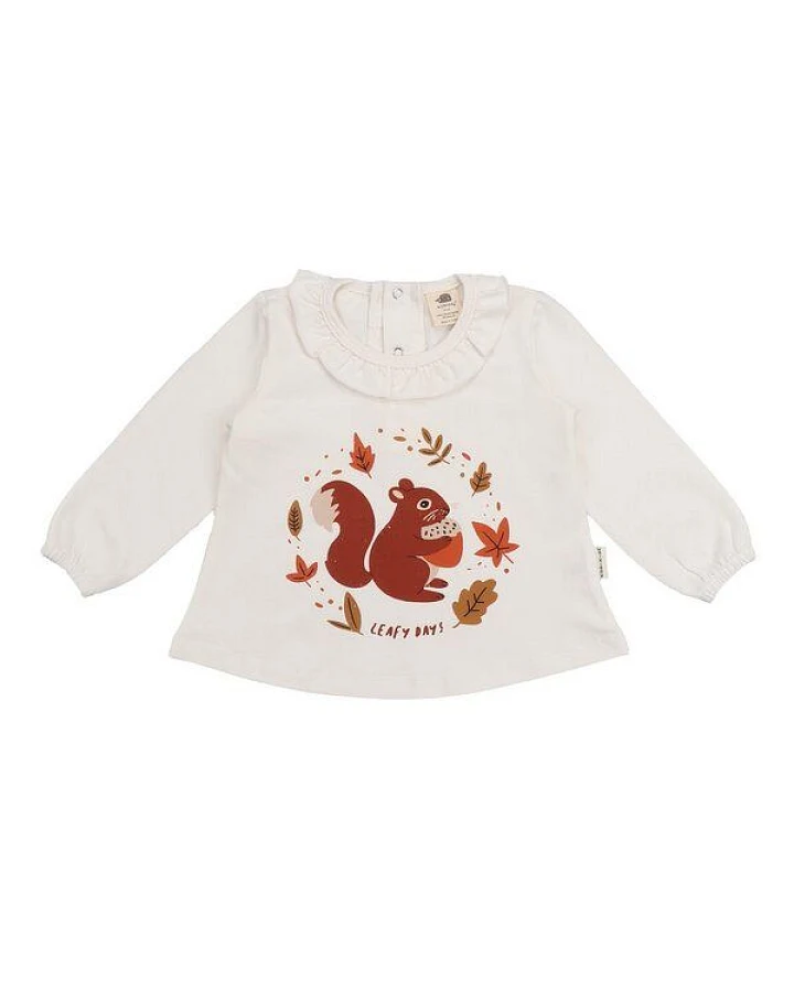 Baby Langarmshirt Bio-Baumwolle, Offwhite, Eichhörnchen-Motiv, Walkiddy