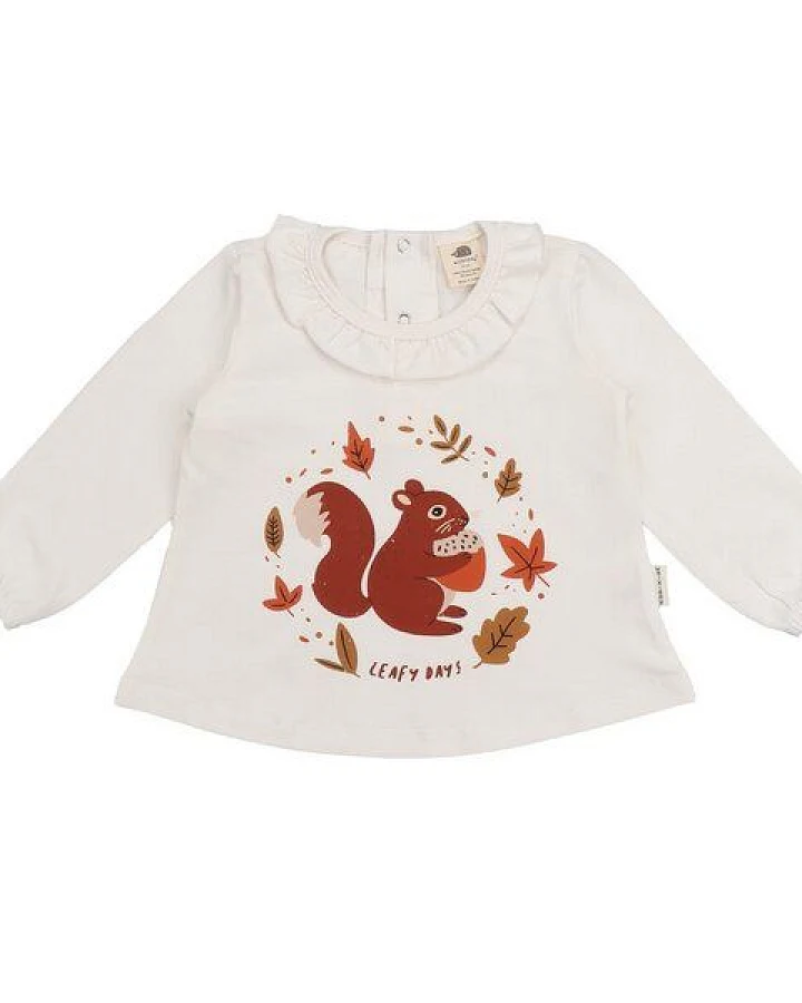 Baby Langarmshirt Bio-Baumwolle, Offwhite, Eichhörnchen-Motiv, Walkiddy