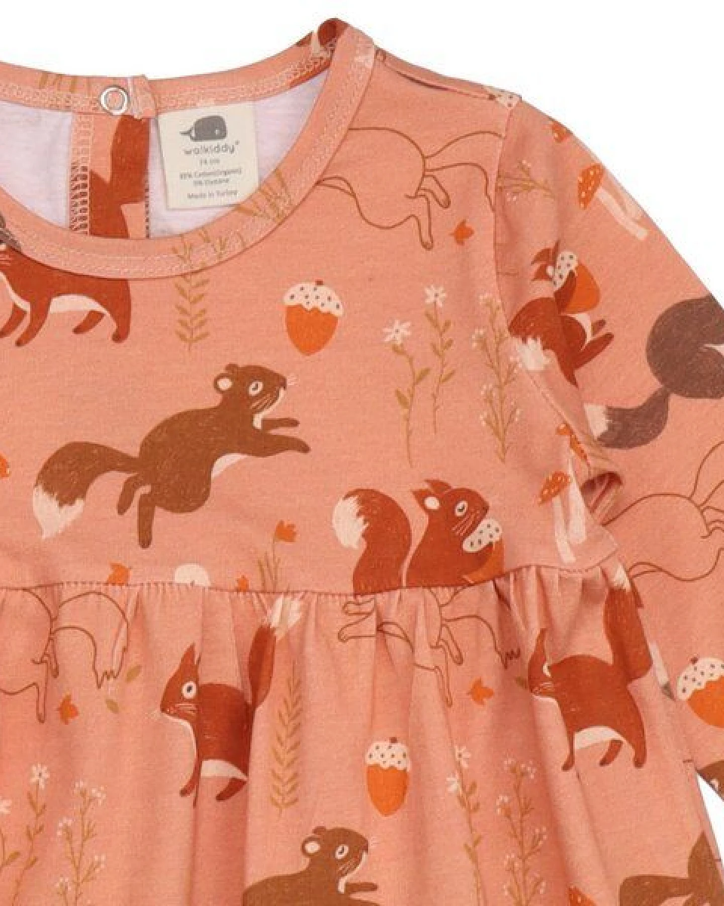 Kinder Kleid – Altrosa mit Eichhörnchenmotiv, langärmelig, weich & bequem, locker fallend, alltagstauglich – Ansicht 3