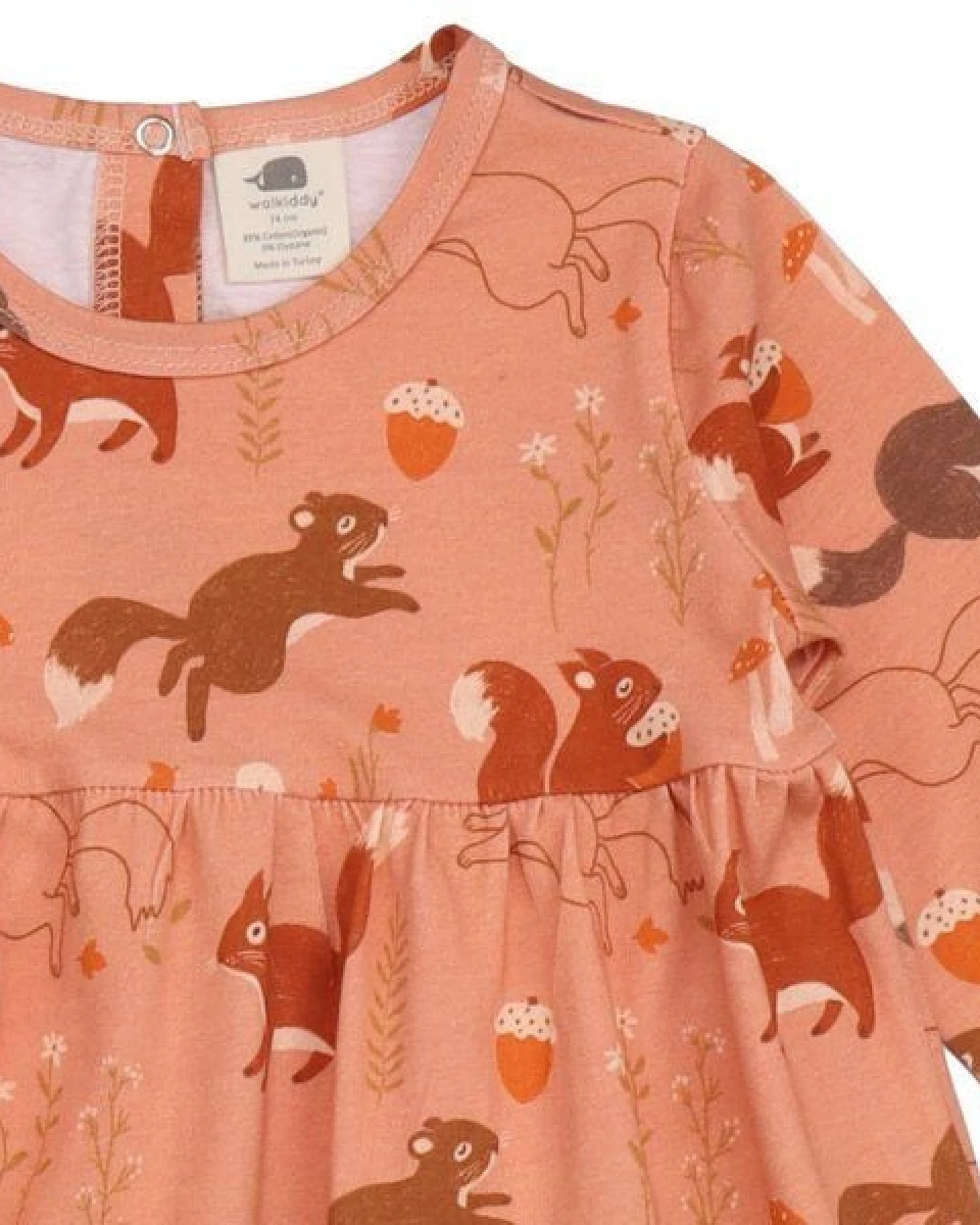 Kinder Kleid – Altrosa mit Eichhörnchenmotiv, langärmelig, weich & bequem, locker fallend, alltagstauglich – Ansicht 3